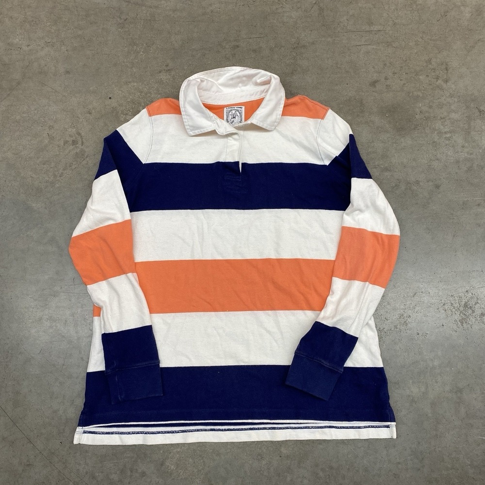 Lands' End Striped Rugby Shirt White Blue Orange Youth Large 14-16‎